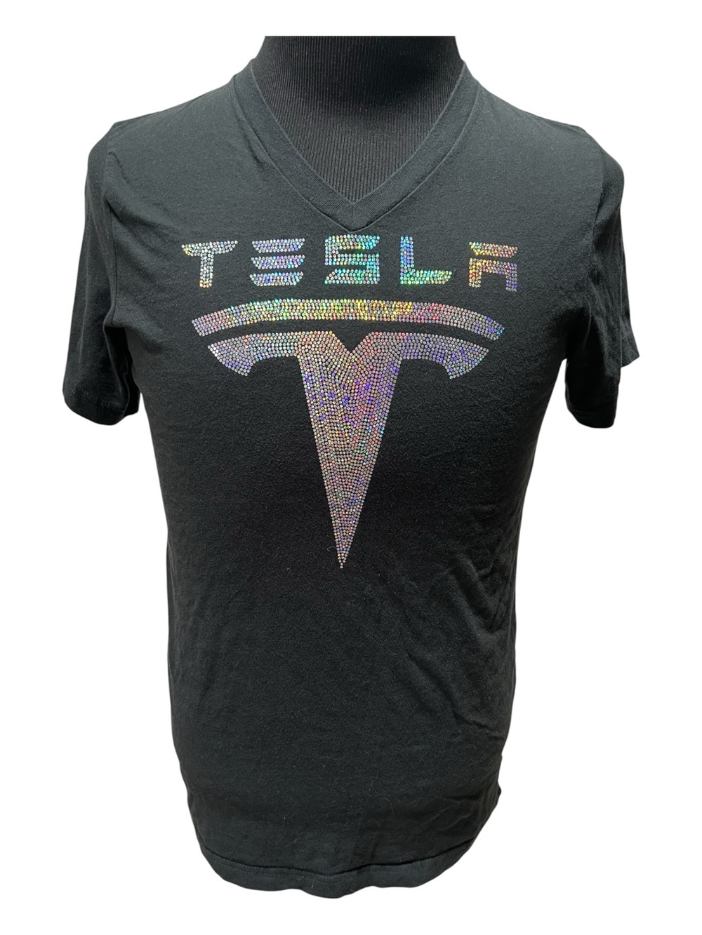 Tesla Rhinestone Logo Black Tee, Adult T-Shirt
